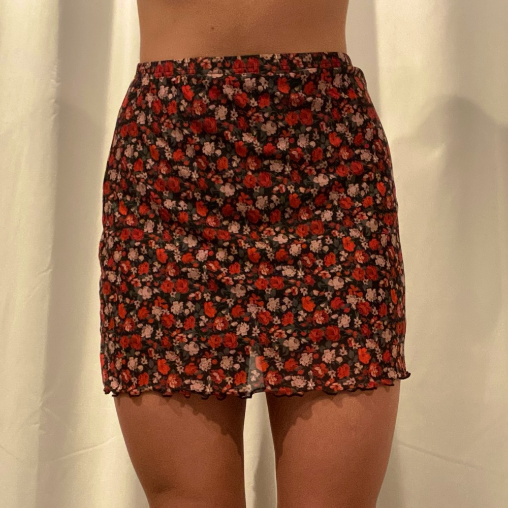 Shein, floral skirt with mesh over lay.